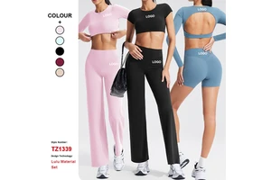 Custom Short Sleeve Sports T-Shirt Quick-Drying Conjunto De Yoga Long Sleeve Flared Workout Pants Women'S Gym Workout Yoga Set