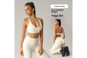 Women's Yoga Suit Breathable Spandex/Nylon High Waist Push-up Beautiful Back Hip Lifting Two-piece Set Peach Fitness Pants