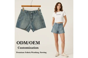 Loose Summer Women's Low Waist Raw Hem Denim Shorts 100% Cotton Breathable Eco-Friendly Casual OEM ODM
