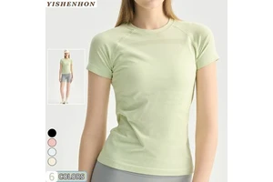 YSH Yoga T-short for Womens Seamless Quick-drying Fitness Short-sleeved Top Women's Yoga Running Training Top Slimming T-shirt