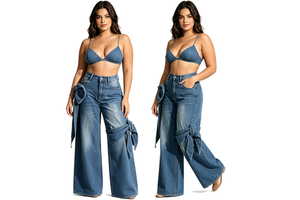 2026 New Elegant Bow-knot Patchwork High Waist Jeans Women Straight Wide Leg Denim Pants Chic Slimming Versatile Lady Jeans