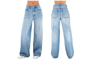 Fashionable Women's Jeans With High Waist and Wide Leg Design