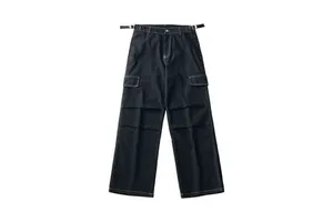 Men's Relaxed Fit Denim Trousers Straight Leg Washed Blue Jeans Casual Street Fashion Long Pants