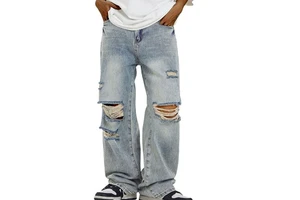 OEM Clothing Factory High Street Men's Eco-Friendly Breathable Plus Size Wide Leg Distressed Vintage Ripped Cargo Jeans Jeans