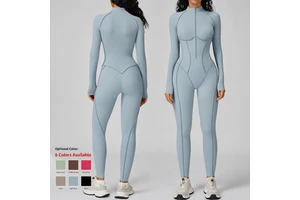 Zippered Front Breathable Gym Fitness Jumpsuit for Women Workout Yoga Jumpsuit High Impact Sports Suit Custom Logo