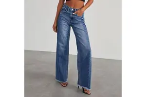 2026 New Women's Spring Mid Waist for Wash Loose Fit Casual Simple Wide Leg Denim Jeans