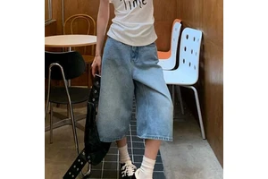 2026 New Retro Summer Women's Three-Quarter Denim Shorts - High Waist Loose Slimming Thin Wide Leg Trendy - Customizable LOGO