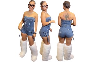 Summer New Arrival Blue Jeans Denim Romper Woman Jeans Outfit Strapless Fashion Wholesale Demin Jeans Women Jumpsuit