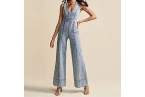 Wholesale Custom All-in-One Denim Jumpsuit Women Slim Fit Baggy Wide Leg Jeans Jumpsuit Women Fashion Sexy Jumpsuit Jeans