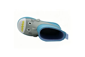 Unisex Toddler 3D Cartoon Shark Rubber Rain Boots Fleece Lined Waterproof Anti Slip Kids Wellies For Rainy Day Walking