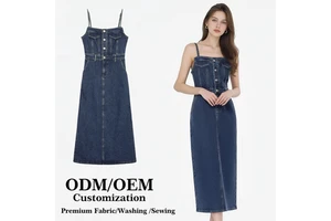 Vintage Style Summer Casual Simple Straight Denim Overall Maxi Dress Ruffles Breathable Silver Button Front Adjustable Straps