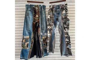 YSJY Manufacturers Custom Vintage Denim Pants Mens Camouflage Patchwork Jeans Mid-Waist Motorcycle Fashion Street Jeans