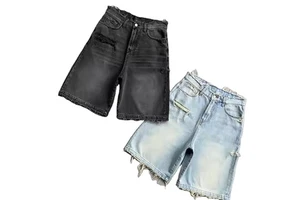 ZY Custom Baggy Jean Shorts Mens Plus Size Streetwear Vintage Denim Shorts High Quality Ripped Denim Shorts for Men