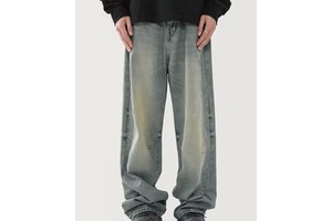 Custom High Quality Vintage Flare Pants Plus Size Distressed Light Wash Loose Baggy Denim Jeans for Men