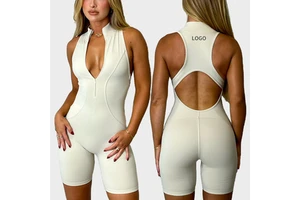 Custom Gym Fitness Set One Piece Yoga Wear Front Zipper Sportswear One Piece Women Plus Size Jumpsuit And Rompers