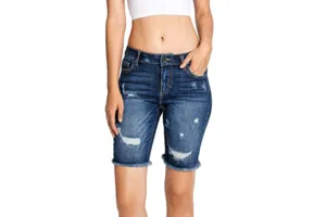 High Street Women's Breathable Stone Wash Denim Jeans Shorts High Waist Elastic Waist 100% Cotton