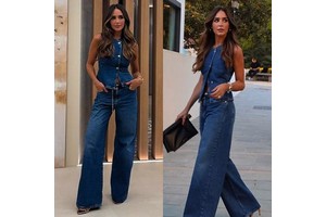New Women's Denim Suit Sleeveless Single Breasted Vest Fashionable Wide Leg Jeans Set