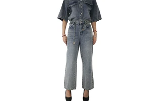 Casual Outfit Short-Sleeved V-Neck Top With Jeans Trousers Denim Set Women Two Piece Women's Denim Sets Denim Suit for Women
