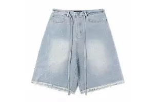 High Quality Custom Men's Jeans Fashion Rhinestone Washing Sixth Denim Shorts Jeans for Men