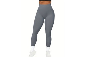 Dark Grey Full Length High Waist Yoga Pants with Lightweight Feature and Solid Pattern Yoga Pants for YOGO Sports Fitness