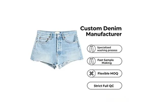 Custom Medium stretch, medium weight, washed vintage women's 100% Cotton denim shorts Frayed Hem Hot Pants OEM ODM Service