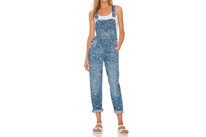 New Arrival OEM Customable Casual Blue Denim With Polka Doted Denim Jean Overall Straight Leg Jumpsuit