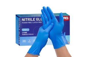 Blue powder free disposable nitrile gloves 100pcs 1 box 3mil for industrial use in food processing waterproof and oil resistant