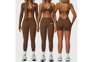 Custom Wholesale Sportswear Active Wear Jacket Plus Size Seamless Gym Clothes Workout Yoga Leggings And Bra Sets For Women