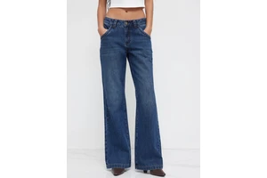 Women's Vintage Blue High Waist Flare Jeans, Washed Denim Bootcut Bell Bottom Casual Daily Denim Pants