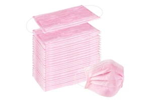 Disposable 3 Ply Pink Non-Woven Face Mask with Elastic Breathable Daily Protective Mask for Adult School Outdoor 100pcs/Box