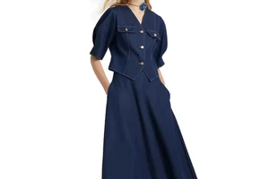 Women's Heavy Button Denim Jeans Suit Comfortable V-neck Coat and Denim Skirt Custom a Line Denim Sets