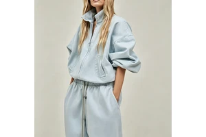 Custom Printed Rhinestone Hooded Denim Suit for Women with Long Sleeve Lapel Pocket Top & Lace Straight Jeans Set