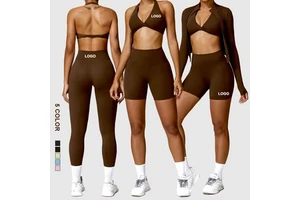 Wholesale Custom Fitness Wear Yoga Sets Gym Workout Clothes Athletic Suits Sports Bra Jacket High Waist Leggings Set For Women