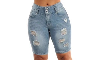 Azonix Industry Women's Summer Denim Shorts High Waist Eco-Friendly Waterproof Quick Dry Breathable Casual Straight Blue Washed