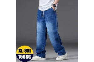 8XL Oversize Jeans Men Autumn Fashion Streetwear Pant Plus Size Cargo Jeans Soft Cotton Loose Baggy Casual Jeans for Dad Husband