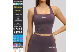 Women'S High Elastic Halter Neck Breathable Workout Tank Top Backless Square Neck Gym Sports Vest Seamless Yoga Tank Top
