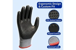 Recycled 15 Gauge 7oz Nitrile Coated Anti-Slip Durable Abrasion Resistant Oil Resistant Latex-Free Powder-Free Safety Gloves