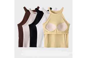 Women's Yoga Tank Top - Long Sleeveless Top for Summer with Neckline Straps and Built-in Pads