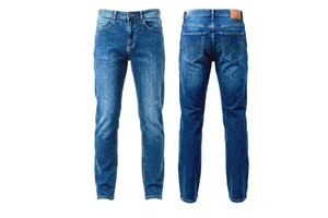 Men's Straight Mid-Rise Classic Fit Breathable Eco-Friendly Light Wash Denim Jeans with Five Pockets and Washed Finish Autumn