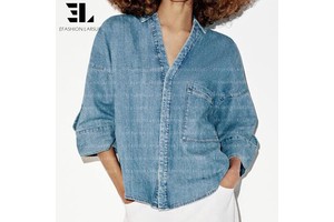 LARSUR Custom Factory Distressed Wash Soft Lyocell Shacket Denim Jacket Casual Streetwear Overshirt Jean Shirt Jacket Women