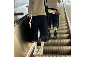Custom Mid Waist Straight Denim Shorts for Men Breathable Vintage Streetwear Print Embroidery Summer