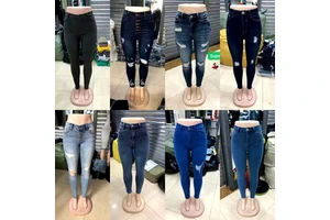 Women's High Waist Straight Breathable Light Wash Distressed & Solid Stretch Denim Jeans Casual Slim Fit