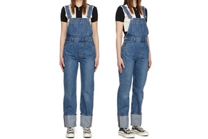 Women Casual Blue Sleeveless Non-Stretch Denim Overalls Rolled Leg Work Wear Jean Jumpsuit
