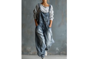 Custom Women's High Waist Light Wash Denim Overalls Casual Retro Blue Pocket Regular Fit Dungarees