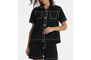 Women's Denim Two Piece Suit Set Tops Shorts Button Sexy Cowgirl Casual Short Sleeve Solid 100% Cotton Breathable Eco-Friendly