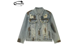 Custom Logo Denim Jacket Open Button Sleeves High Quality Fashion Streetwear Latest Style Washed Mens Jeans Jacket