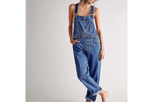 European and American Casual Washed Loose Denim Overalls Women's Jeans