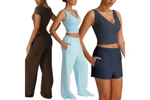 Sm2528 Two Piece Yoga Set Loose Dance Sports Wide-leg Pants Straight Floor Yoga Pants Slimming Short Sleeve Vest Fitness Suit