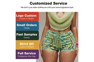 Women's Custom Printed Denim Low Rise Lace Up Front Micro Shorts Spring Summer Sexy Y2k Night Out Club Tropical Seduction