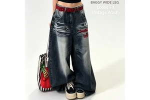 Wide-Leg Denim High Waist Women's Fall-Winter Trousers Breathable Loose Casual Style With Light Wash